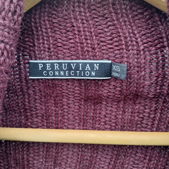Peruvian Connection Open Front Waterfall Cardigan Size XS Alpaca Maroon Sweater - Picture 4 of 6